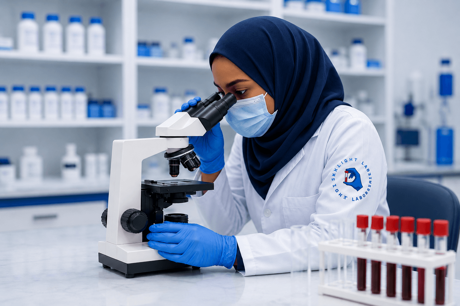 Laboratory scientist using microscope